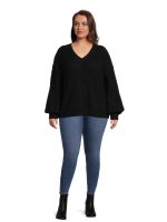 What's Next Women's Plus Size V-Neck Shaker Stitch Pullover - Image 3
